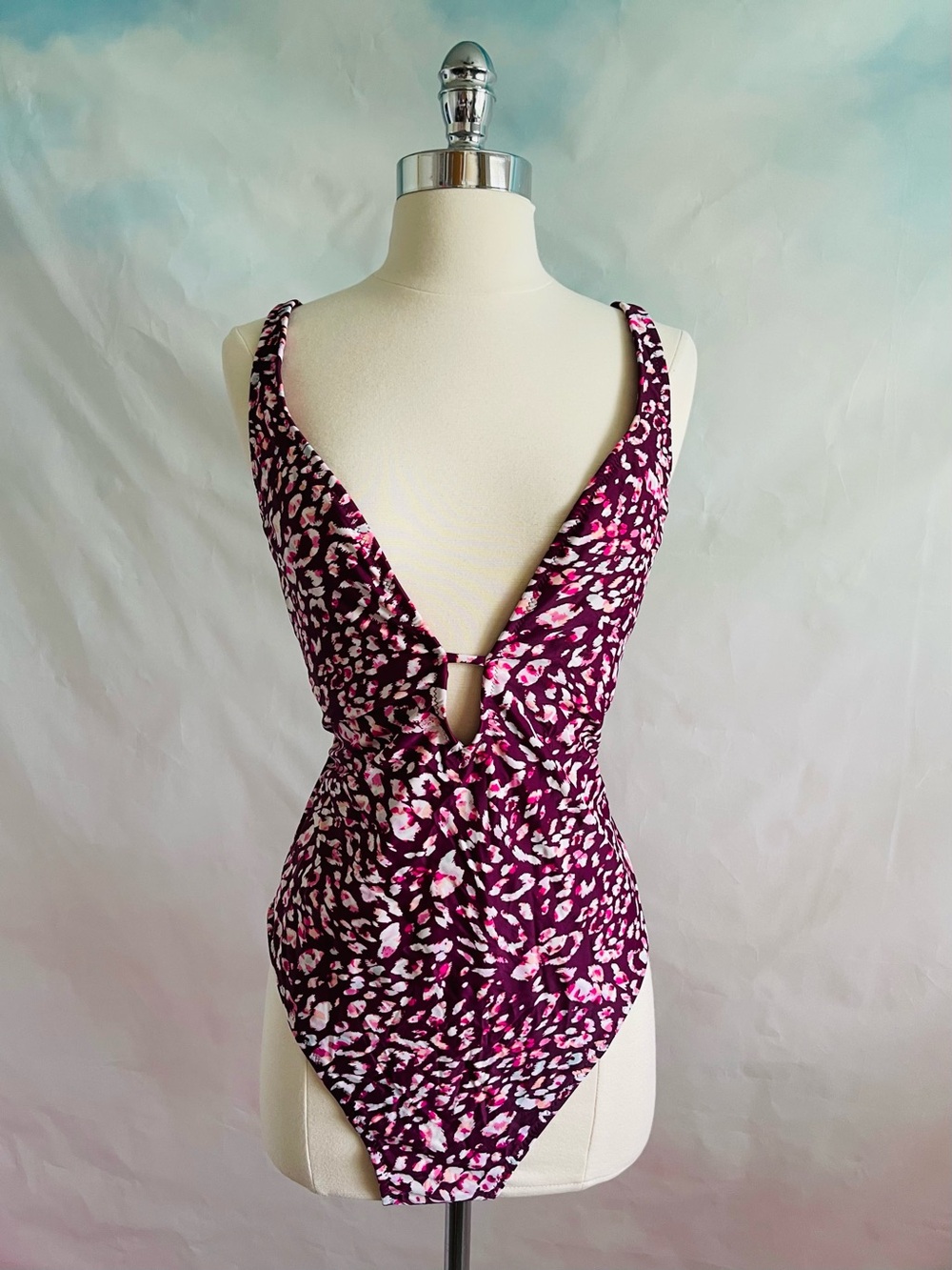 Vibrant Plum Leopard Print One-Piece Swimsuit Womens XL